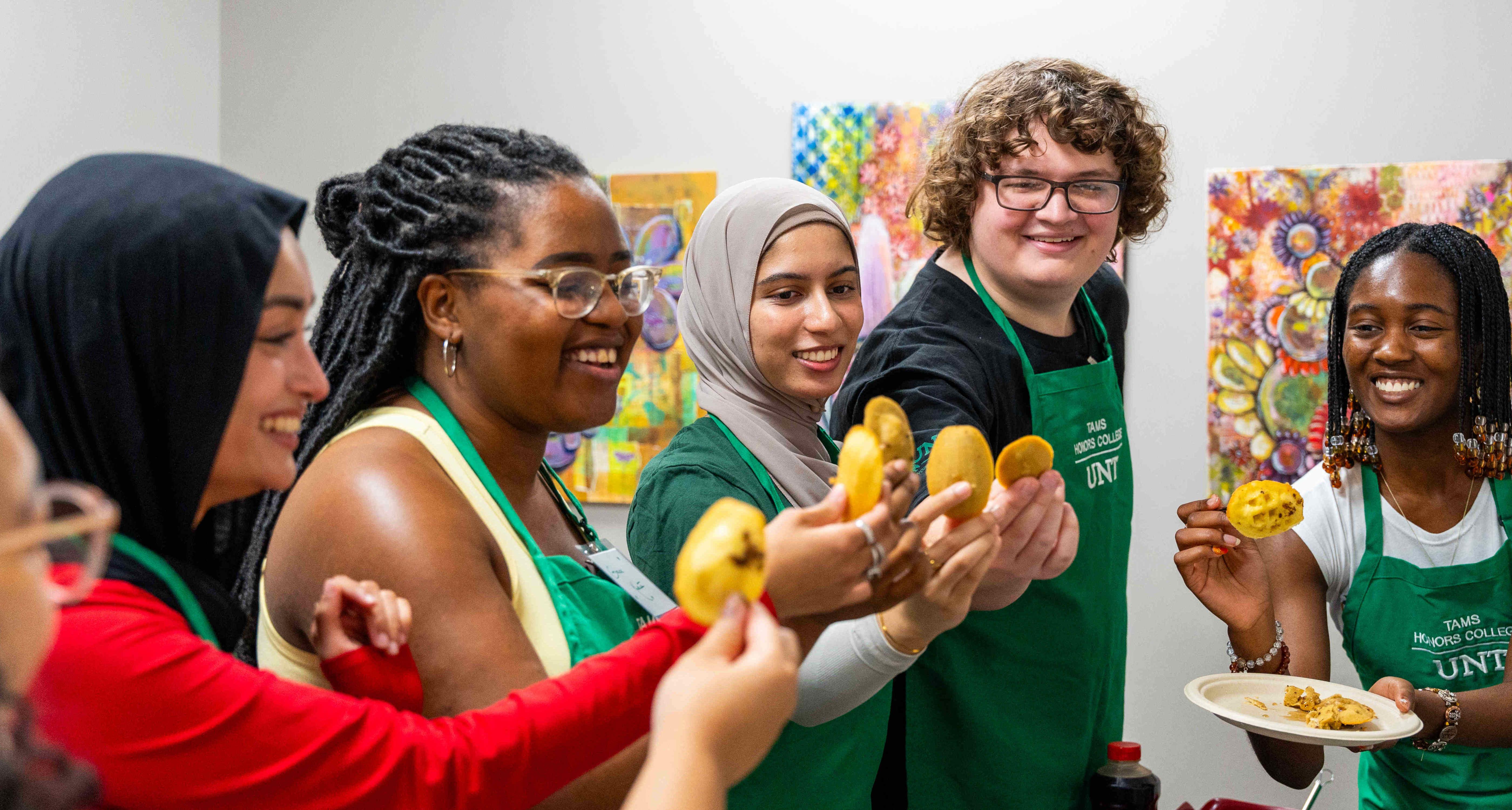 Students eating waffles