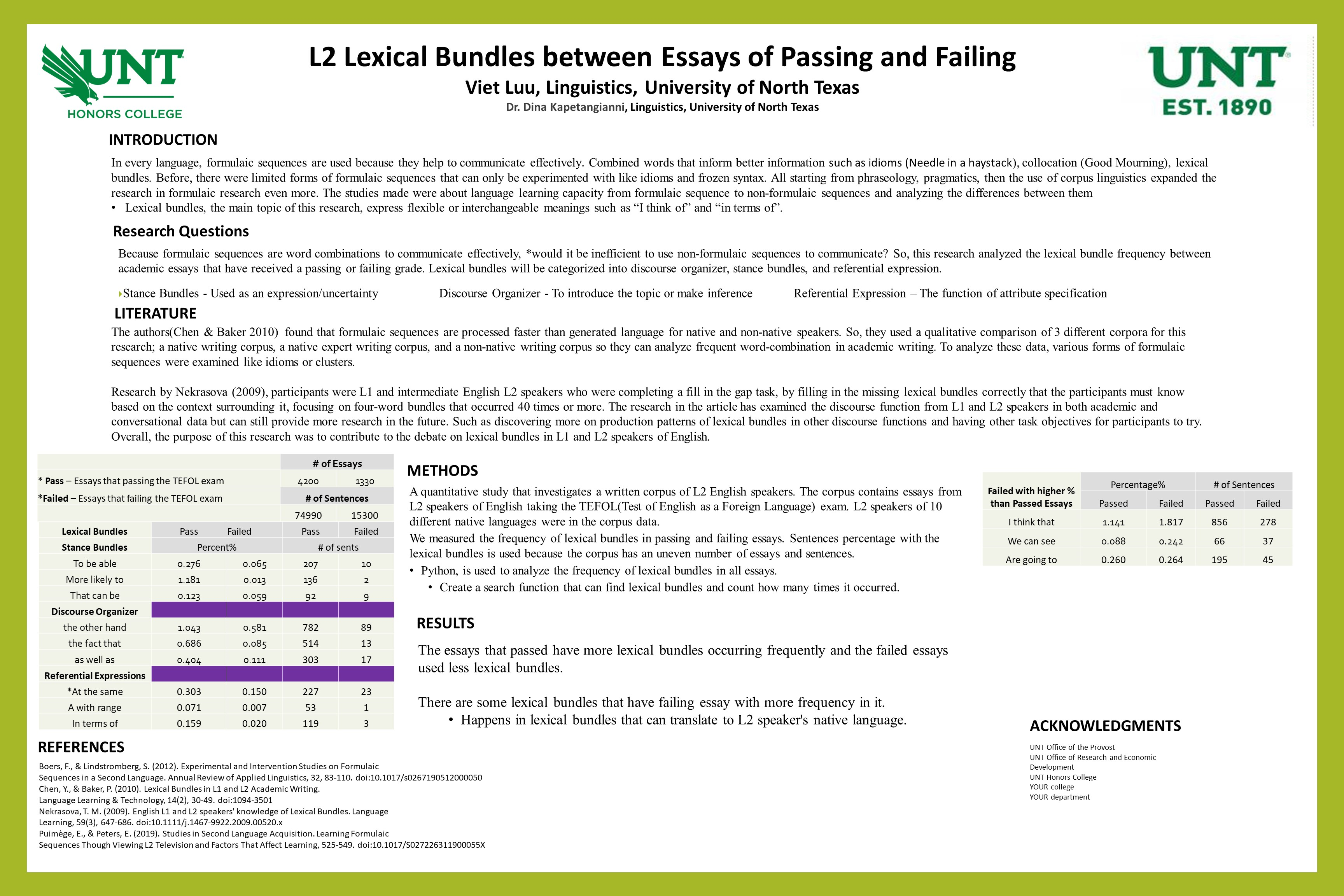 L2 Lexical Bundles between Essays of Passing and Failing