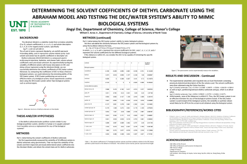 Determining the solvent coefficients of diethyl carbonate and testing DEC/water system's mimicking ability