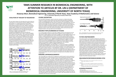 TAMS Summer Research in Biomedical Engineering, with Attention to Articles by Dr. Lin Li (Department
