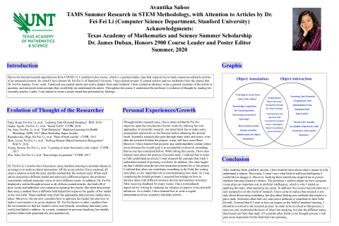 TAMS Summer Research in STEM Methodology, with Attention to Articles by Dr. Fei-Fei Li (Computer Sci