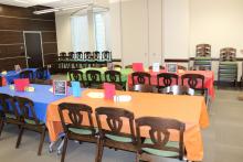 Several colorfully decorated tables
